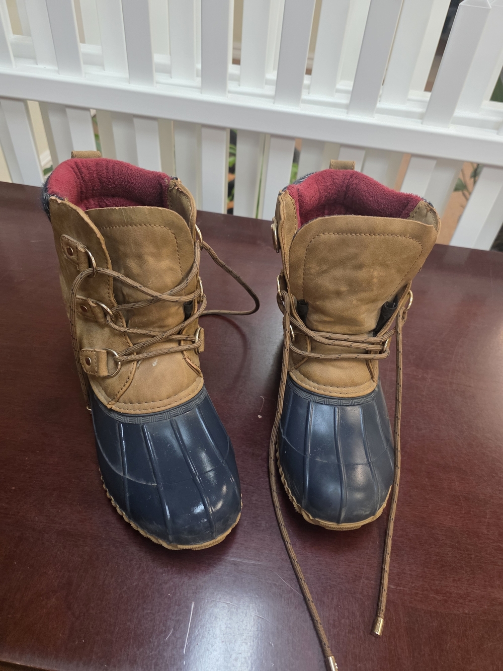 Tommy Hilfiger Brown Tan and Navy Blue Winter Rain Boots